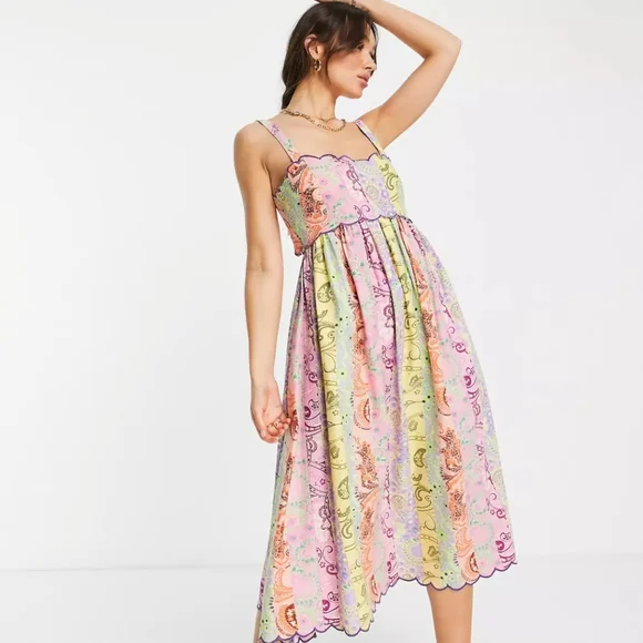 knee length dresses for ladies Rent Asos Edition Tiered Metallic Floral Jacquard Midi Dress In Ivory main image 1
